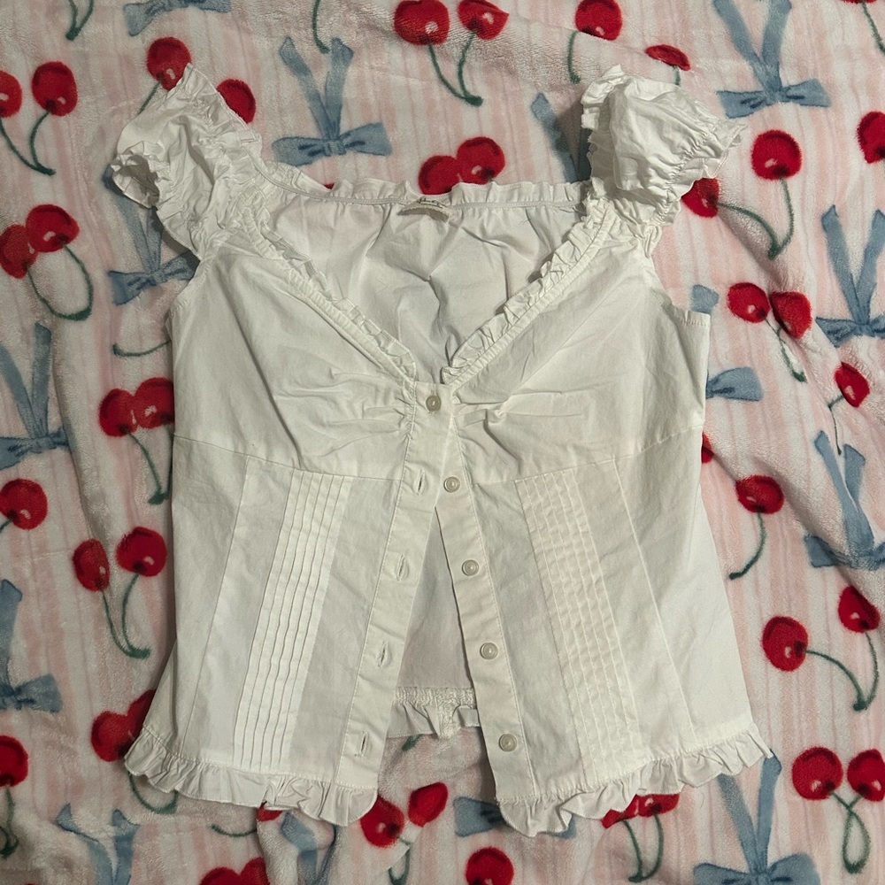 Brandy Melville White Ruffled Blouse